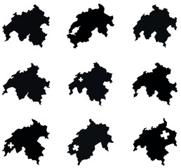 Obraz premium Map of Switzerland Silhouette Vector Icons Set