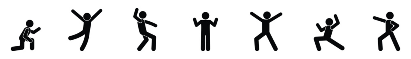 stick figure, set of icons people, basic movement, man poses, pictogram human silhouettes	