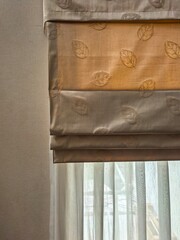 Roman Blind with Leaf Pattern and Sheer Curtain