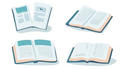 Collection of Open Books with Light Blue Pages and Pixelated Texture on a White Background for Education and Learning