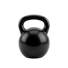 Sleek black kettlebell on transparent background, ideal for gym and fitness enthusiasts..