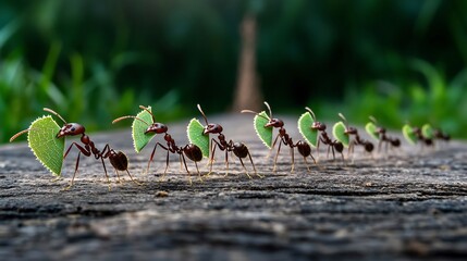 column Leafcutter ants marching in a long