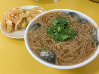 Taiwanese Oyster Vermicelli Noodle Soup with Pickled Side Dish