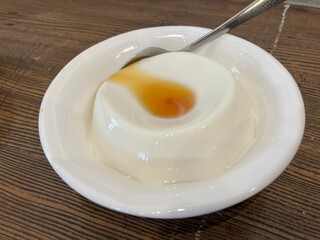 Traditional Chinese Almond Tofu Dessert with Syrup