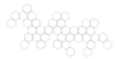 Abstract background with hexagons and geometric pattern in honeycombs design in illustration.Modern and seamless pattern in design with hexagonal molecular structures in technology background.