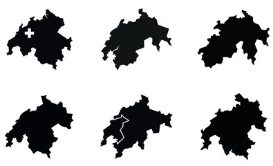 High-quality black and white silhouette map of Switzerland