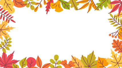 Autumn leaves frame. Fall leaves orange, red and green frame, yellow leaf border for Thanksgiving card, fall sale season banner. Maple and oak foliage vector background.