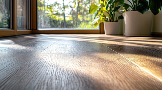 Close-up view of a wood-look laminate flooring.