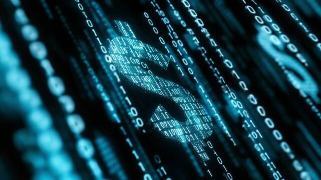 Digital dollar sign, binary code, finance, background