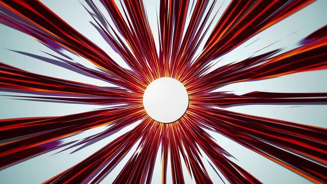 Abstract burst of sharp red rays from white center conveys dynamic energy force movement vitality signaling power creativity graphic expression