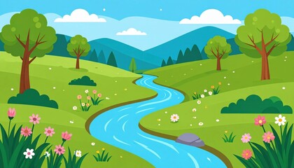 Fototapeta premium Colorful Pixel Art Landscape With River