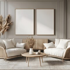 Minimalist Living Room with Warm Neutral Tones and Modern Furniture in Elegant Design
