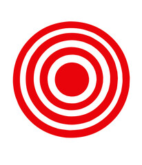 a red and white target consisting of concentric circles with alternating colors, centered on a white background
