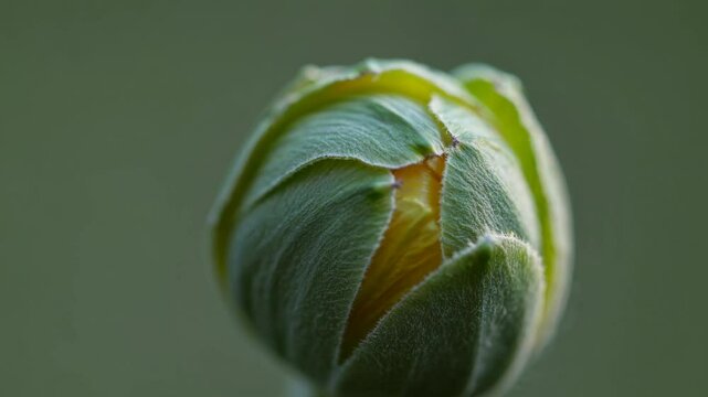Close-up of a green bud against a blurred background, captured from a top-down angle, ideal for a nature-themed video or presentation. Live desktop wallpaper.