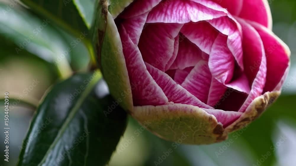Poster close-up video of a budding flower, showcasing its intricate textures and colors. shot from a macro 