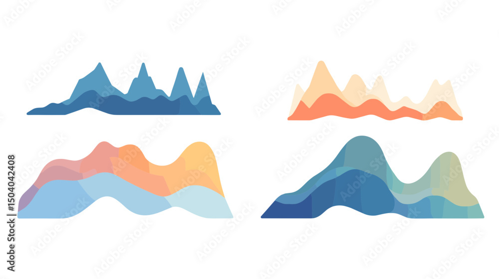 Poster abstract mountain range graphic set with curves and layers on white background