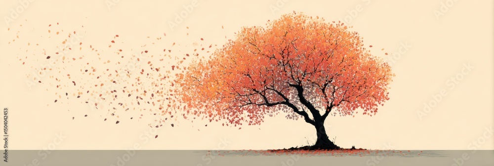 Poster bodhi tree with falling leaves in a serene setting inviting reflection and tranquility