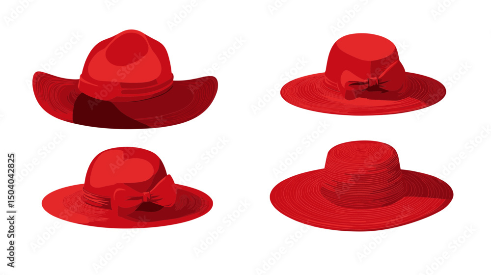 Fototapete collection of four red pixel art hats in different styles on a white background