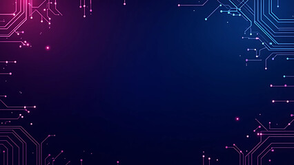 Futuristic Digital Circuit Board Background with Glowing Neon Lines in Electric Blue and Magenta on a Dark Gradient, Featuring Floating Particles and a High-Tech, Abstract Technology Aesthetic