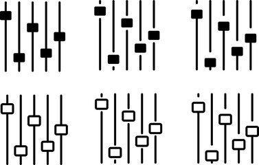 Settings sliders icon. Equalizer control icons. adjustments and settings. cog gear or filter symbol. Audio sliders sign. sound recording equipment
