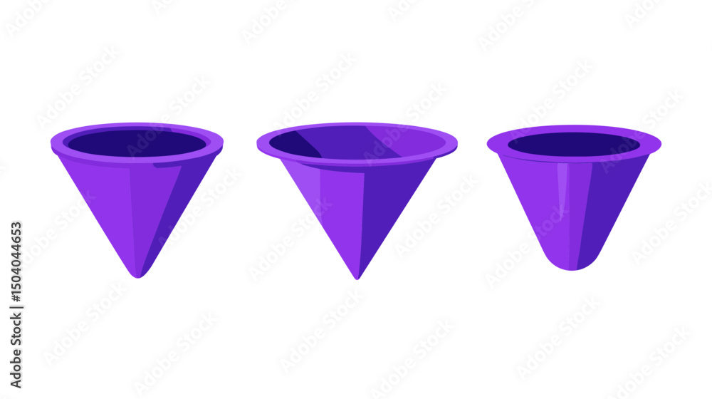 Poster three purple cones in different angles a minimalist and geometric design with a white background and