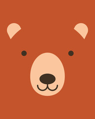 Kid teddy bear character. Cartoon cute face of animal for baby card, poster, baby shower invitation, printing on fabric, postcard. Flat vector illustration. Picture for applique or embroidery