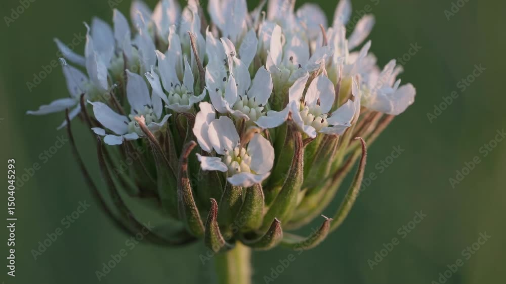 Poster close-up video of a closed flower bud with a shallow depth of field, capturing intricate details and