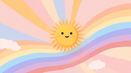 Fototapeta premium Cheerful Sun and Rainbow in Soft Pastel Tones