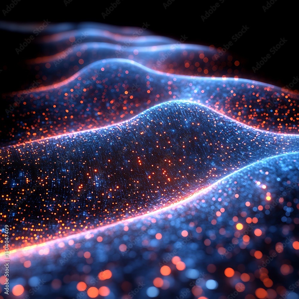 Aufkleber abstract digital wave design with glowing particles representing data flow and innovation