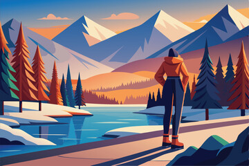 Winter Wonderland. Majestic Mountain Lake and Snowy Forest