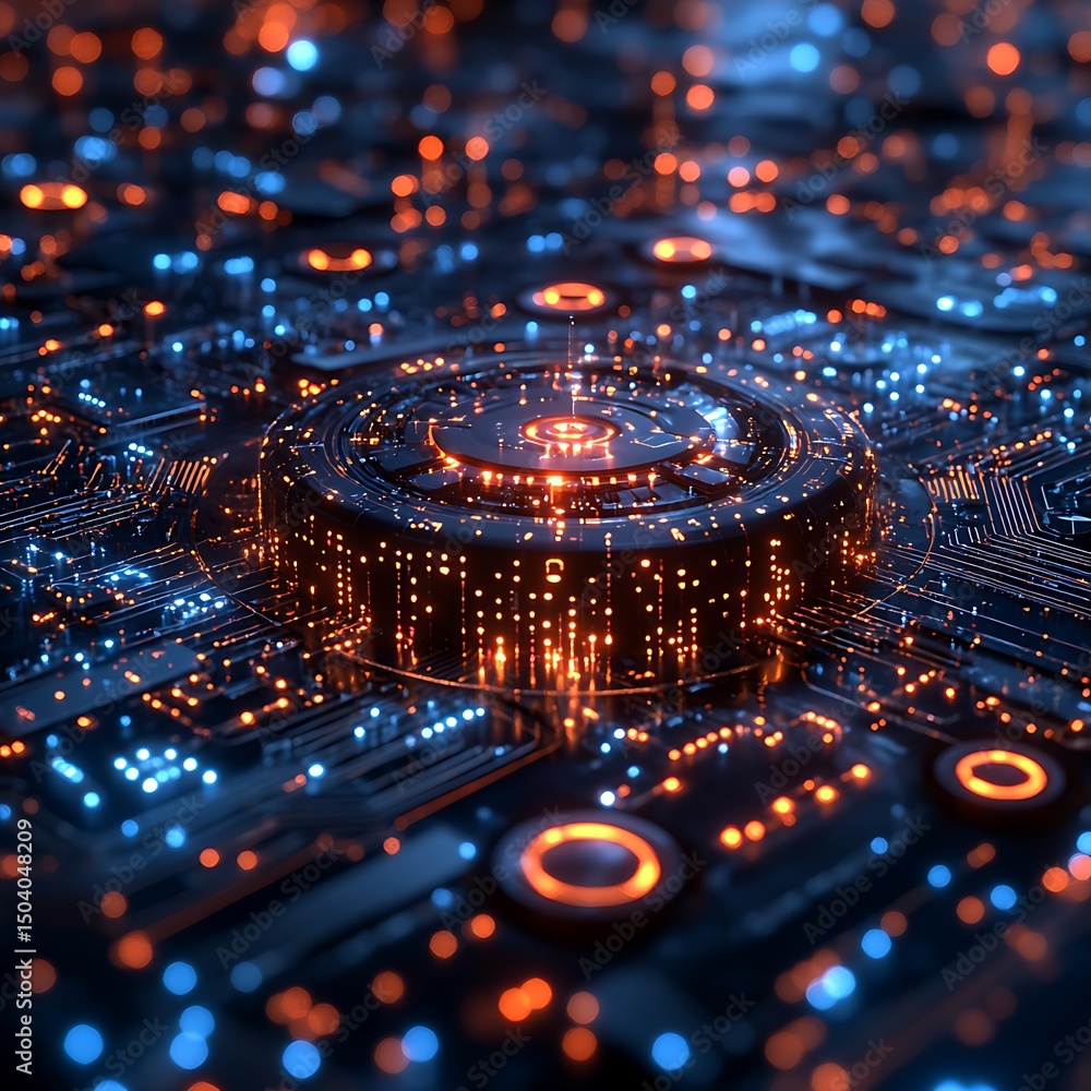 Aufkleber abstract futuristic circuit board with glowing digital pathways and high resolution image details