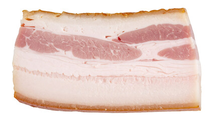 Close up of cooked pork belly floating on transparent background