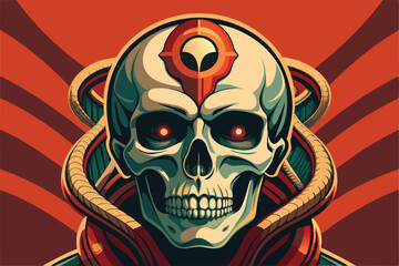 Alien Skull. Vintage Vector Art. Cosmic Horror. Cyberpunk Design