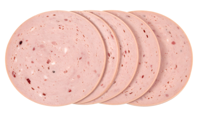 Liverwurst slices spiraling isolated on transparent background