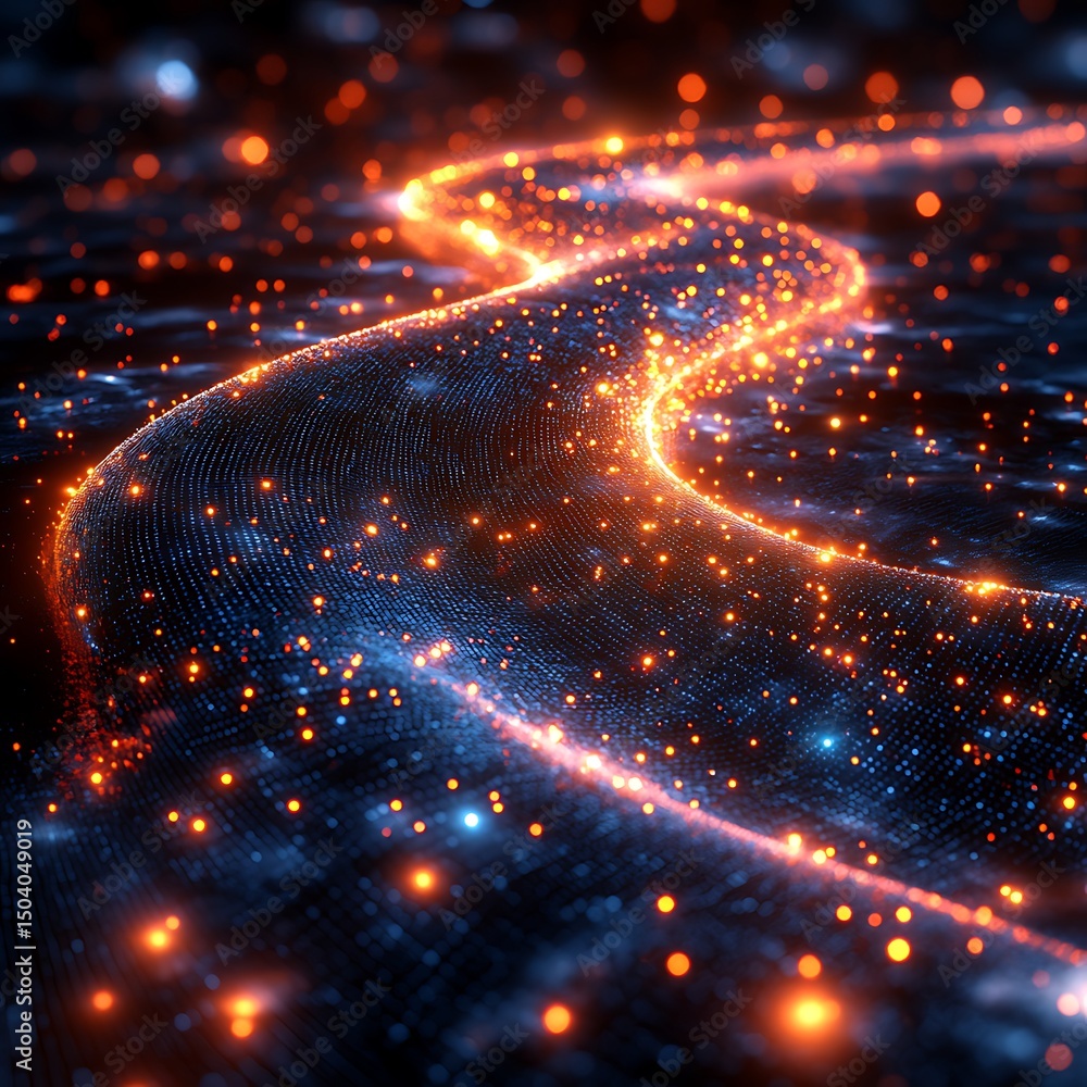 Aufkleber abstract illustration of a glowing data stream river in high resolution image with blue and orange p