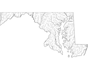 Maryland River Map - Detailed Hydrographic Network & Waterways | Minimalist Vector Art, Black on Transparent with State Outline | GIS & Cartography Stock Image