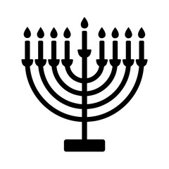 Menorah icon nine branched candleholder for Hanukkah transparent background Jewish holiday symbol