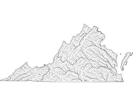 Virginia River Map - Detailed Hydrographic Network & Waterways | Minimalist Vector Art, Black on Transparent with State Outline | GIS & Cartography Stock Image