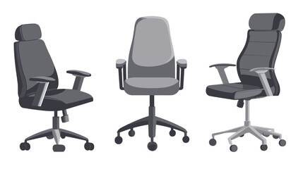 Three Gray Pixelated Office Chairs with Different Styles on a White Background