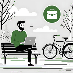 Businessman working on a laptop while sitting on a bench