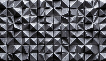 a section of a shiny, metallic wall adorned with black geometric shapes that create an optical illusion