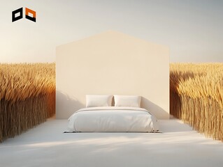 Tranquil Wheat Field Bed Scene.