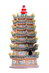 A kiln designed in the shape of a Chinese temple pagoda on a white background.