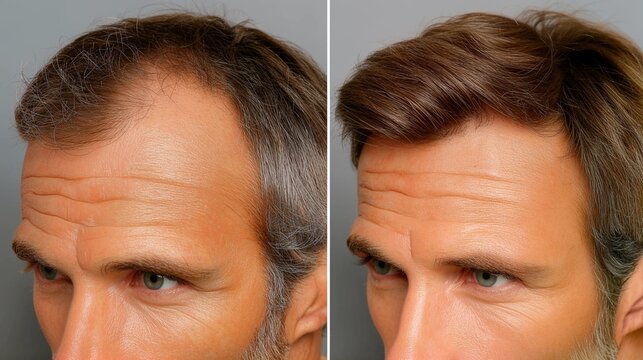 Man's hair transformation before and after hair loss treatment - regaining confidence
