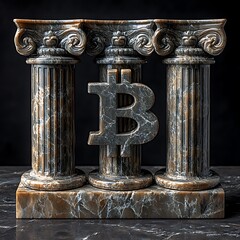 Bitcoin cryptocurrency symbol displayed with classical stone columns a high resolution image