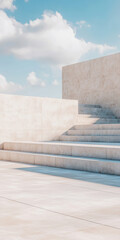Minimalist architectural design featuring stone steps and clear sky in a modern urban setting