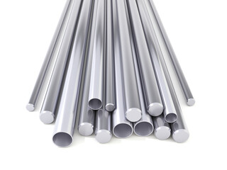 Metal steel products. Steel galvanized. Stainless steel profiles. 3D rendering.