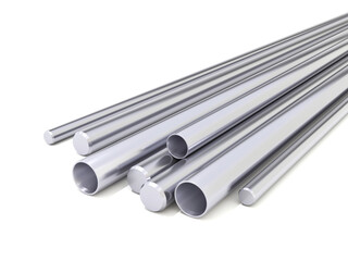 Stack of steel pipes, Metal steel products. Steel galvanized. Stainless steel profiles. 3D rendering.
