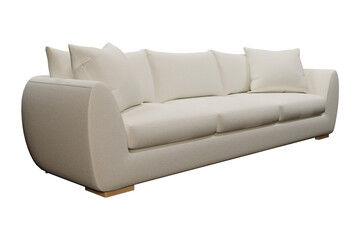 Beige sofa with three back cushions.