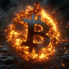 Burning bitcoin symbol engulfed in flames a high resolution image representing cryptocurrency volatility